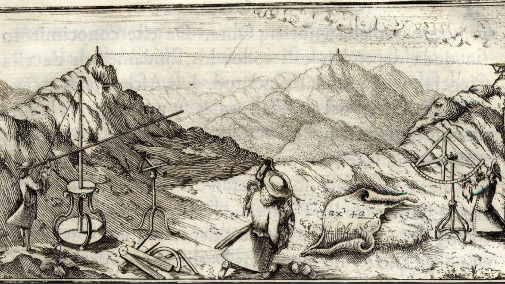 Dibujo de Jorge Juan sobre los trabajos de medición del Meridiano.