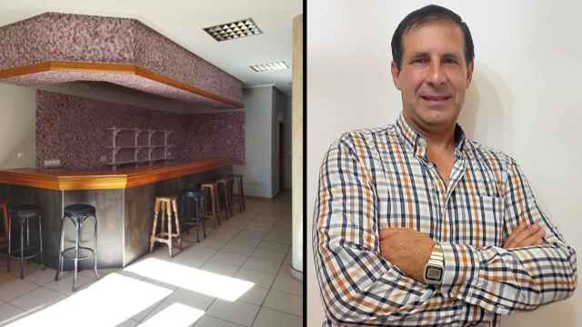 El bar que ha salido a licitación en Montealegre y su alcalde, Alfredo Martín