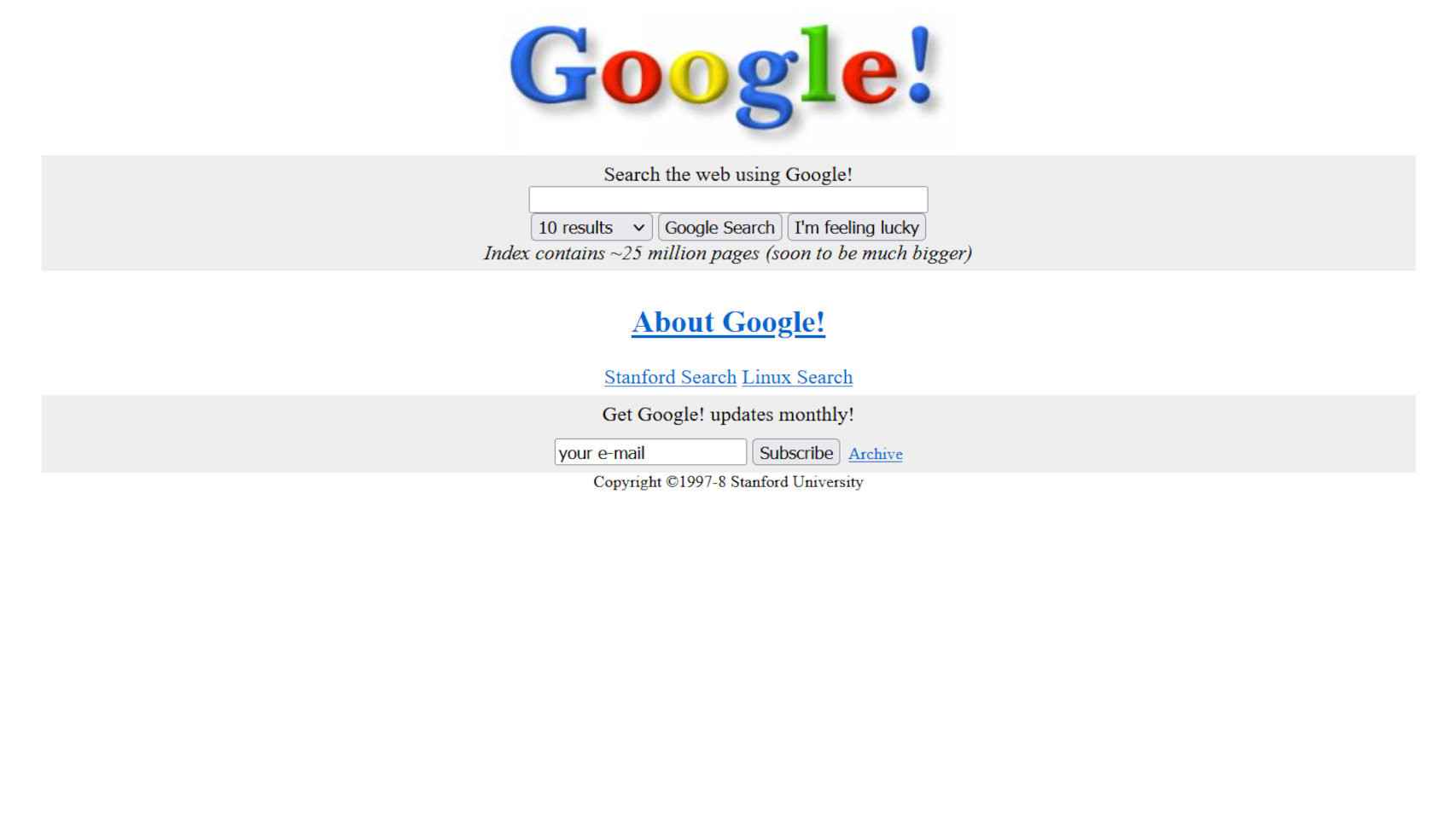 Una de las primeras versiones del buscador de Google