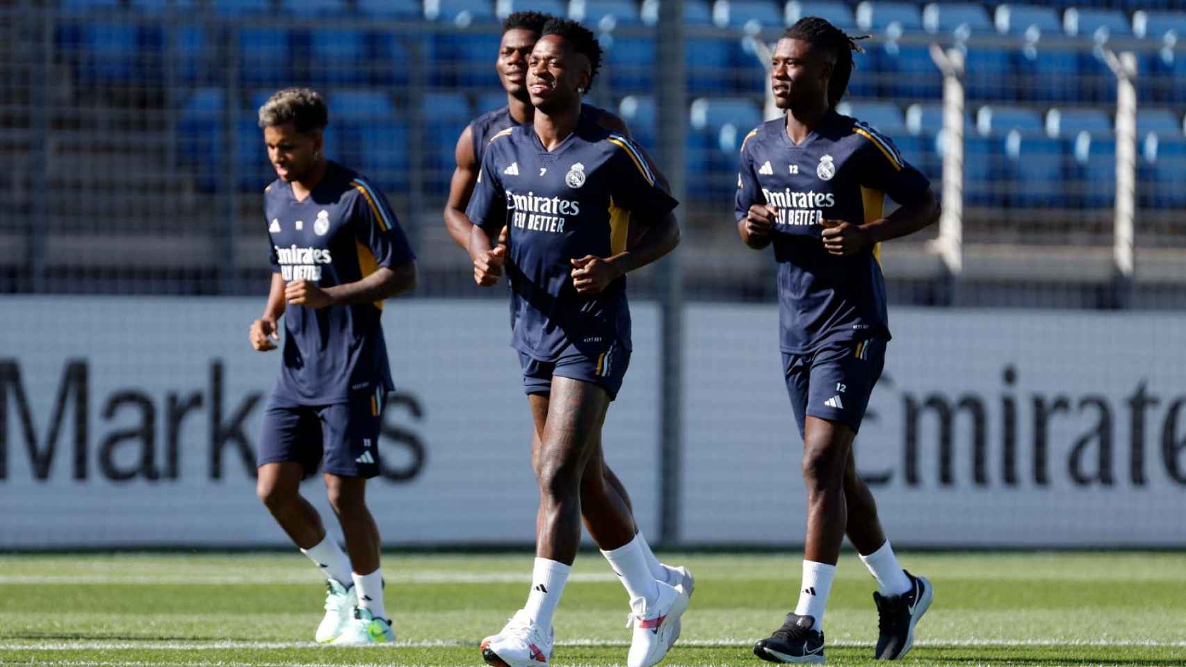 Vinicius, Camavinga, Tchouaméni y Rodrygo, entrenando con el Real Madrid