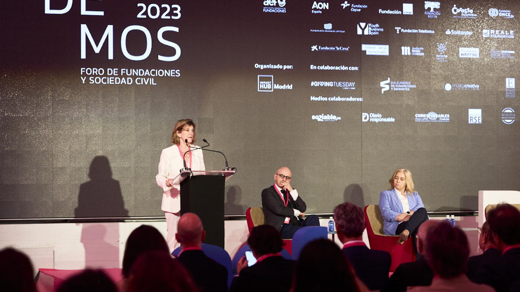 La presidenta de la AEF, Pilar García Ceballos-Zúñiga, durante su intervención en el VII Foro de Fundaciones y Sociedad Civil (Foro Demos).
