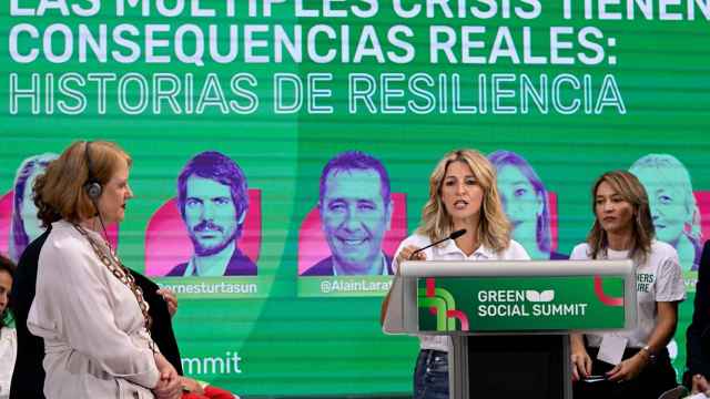 Yolanda Díaz durante su intervención en la cumbre de Los Verdes en Madrid
