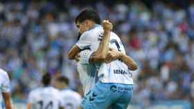 Los jugadores del Málaga CF celebran el gol contra el San Fernando