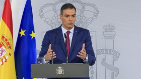 Pedro Sánchez durante una rueda de prensa en el Palacio de La Moncloa