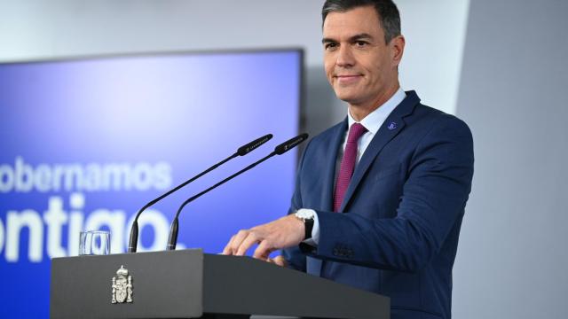 El presidente en funciones Pedro Sánchez, este martes durante la comparecencia que ha ofrecido en la Moncloa.