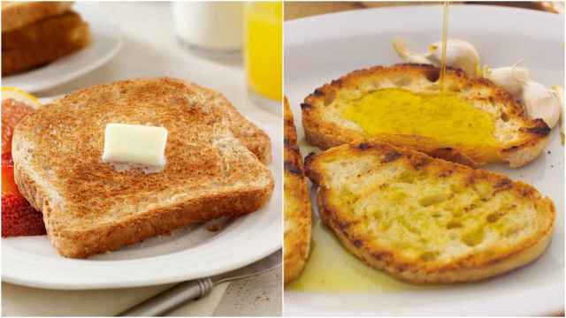 Diferencias en calorías entre una tostada con mantequilla y otra con aceite.