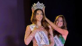 Marina Machete siendo coronada como Miss Portugal.