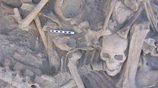 Esqueletos hallados en el yacimiento sirio de Tell Brak.