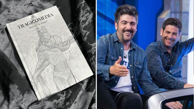 El poemario hecho por Amanda y una foto de archivo de los Estopa en 'El Hormiguero'.