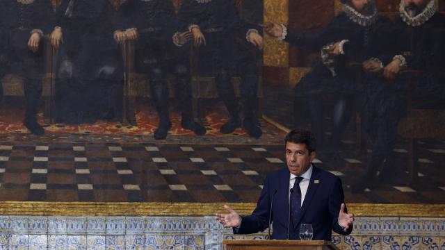 Carlos Mazón, durante su discurso en el Palau de la Generalitat. Efe