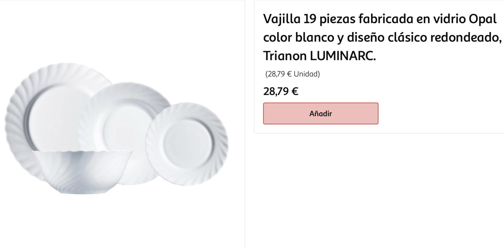 Luminarc Vajilla 19 piezas fabricada en vidrio Opal color blanco y diseño  clásico redondeado, Trianon luminarc