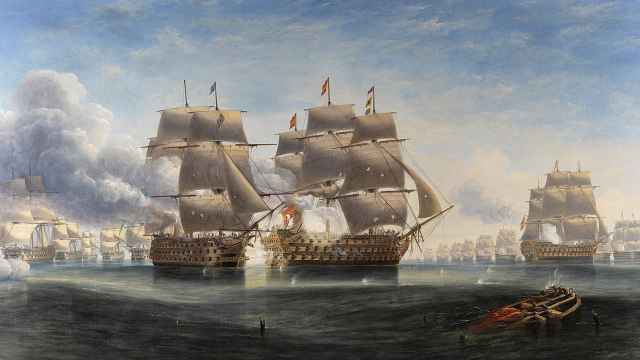 'Inicio del combate en Trafalgar: el HMS Royal Sovereign se bate con el navío español Santa Ana' (1856), óleo sobre lienzo de James Wilson Carmichael. Colección privada.