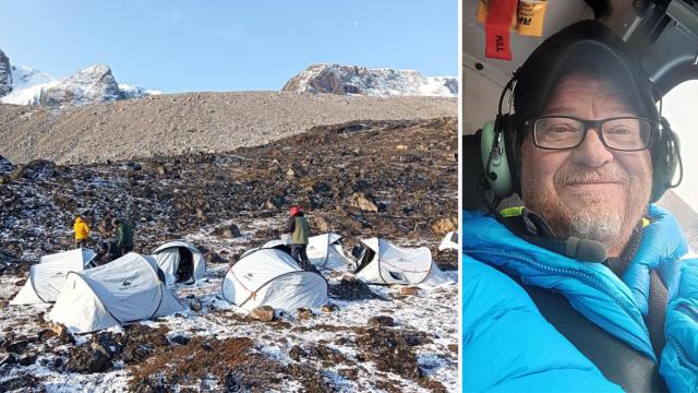 Enrique Serrano, a la derecha y la expedición en Groenlandia