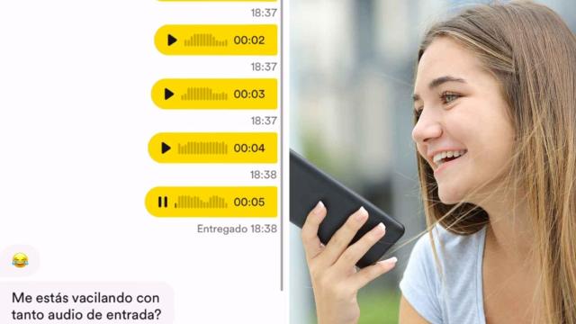 Captura del vídeo viral y una imagen de archivo de una chica mandando un audio.