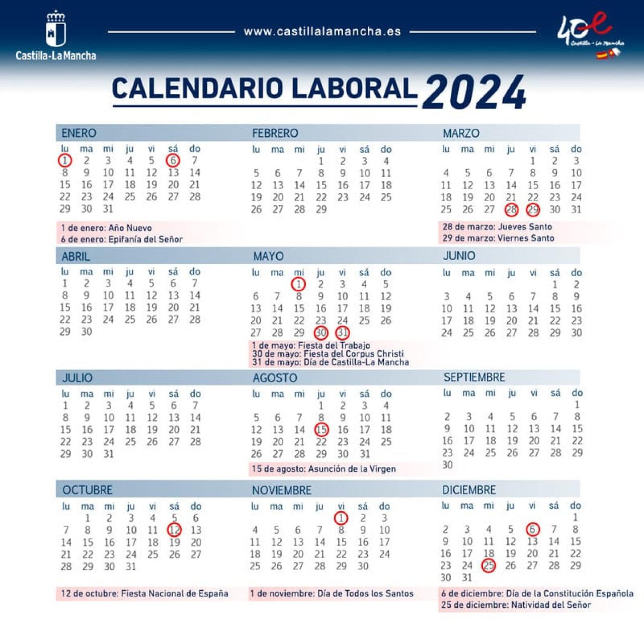 Así Queda Definitivamente El Calendario Laboral De 2024 En Castilla La Mancha 6873