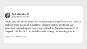 Los perfiles de jueces y fiscales en X han reproducido en los últimos días ese tuit de Pedro Sánchez./