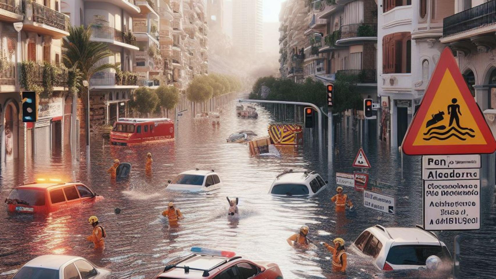 Imagen ficticia creada con IA sobre el 'final' de la ciudad de Benidorm.