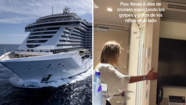 Imagen de archivo de un crucero y captura del vídeo viral.