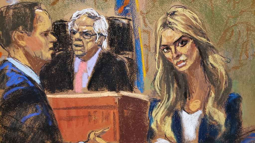 Un boceto muestra a Ivanka Trump y el fiscal durante el juicio a la Organización Trump de este miércoles.