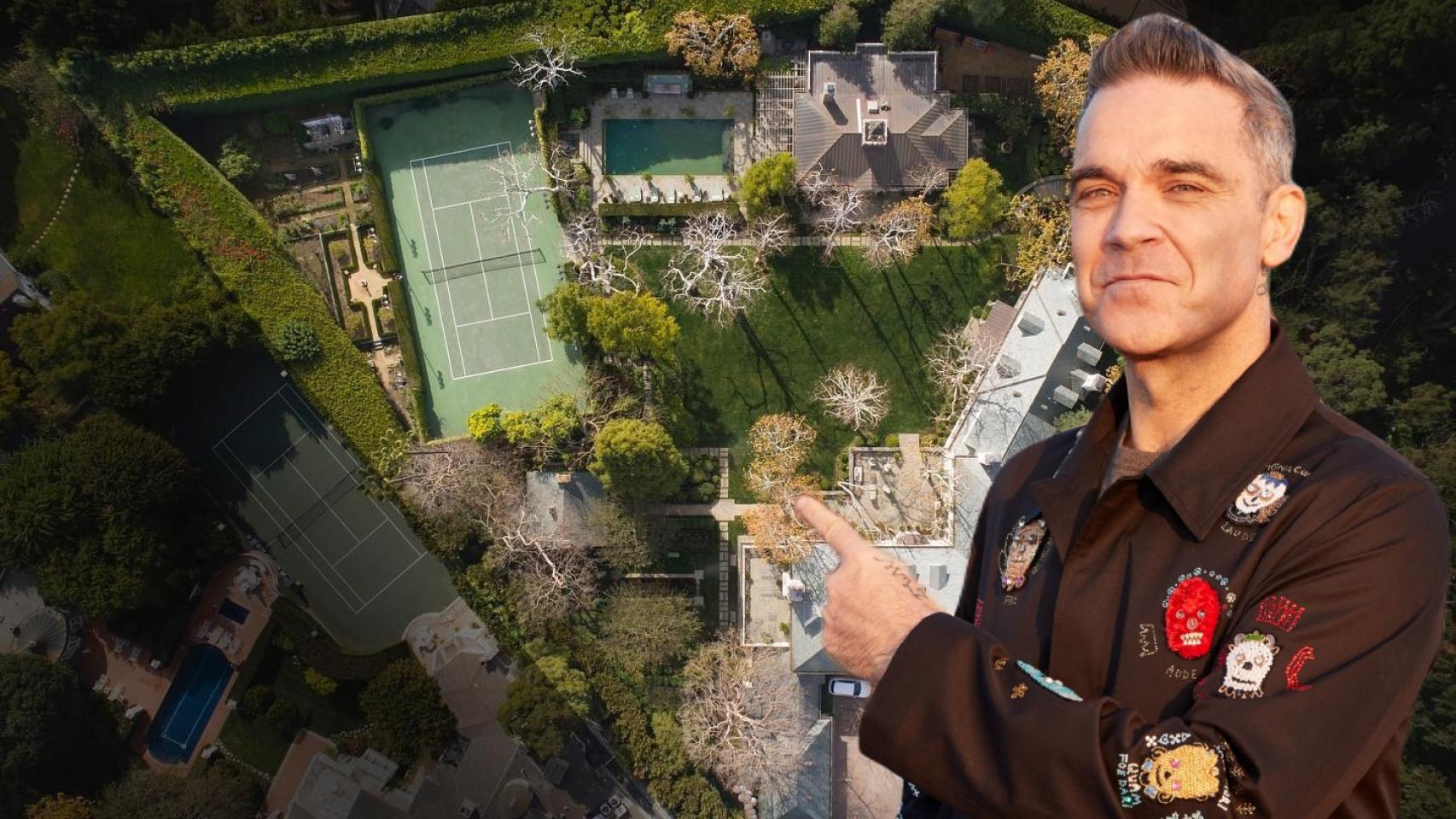 Montaje de EL ESPAÑOL de la casa de Robbie Williams y el cantante.