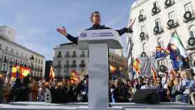 El líder del PP, este domingo en la protesta de Madrid contra la amnistía.