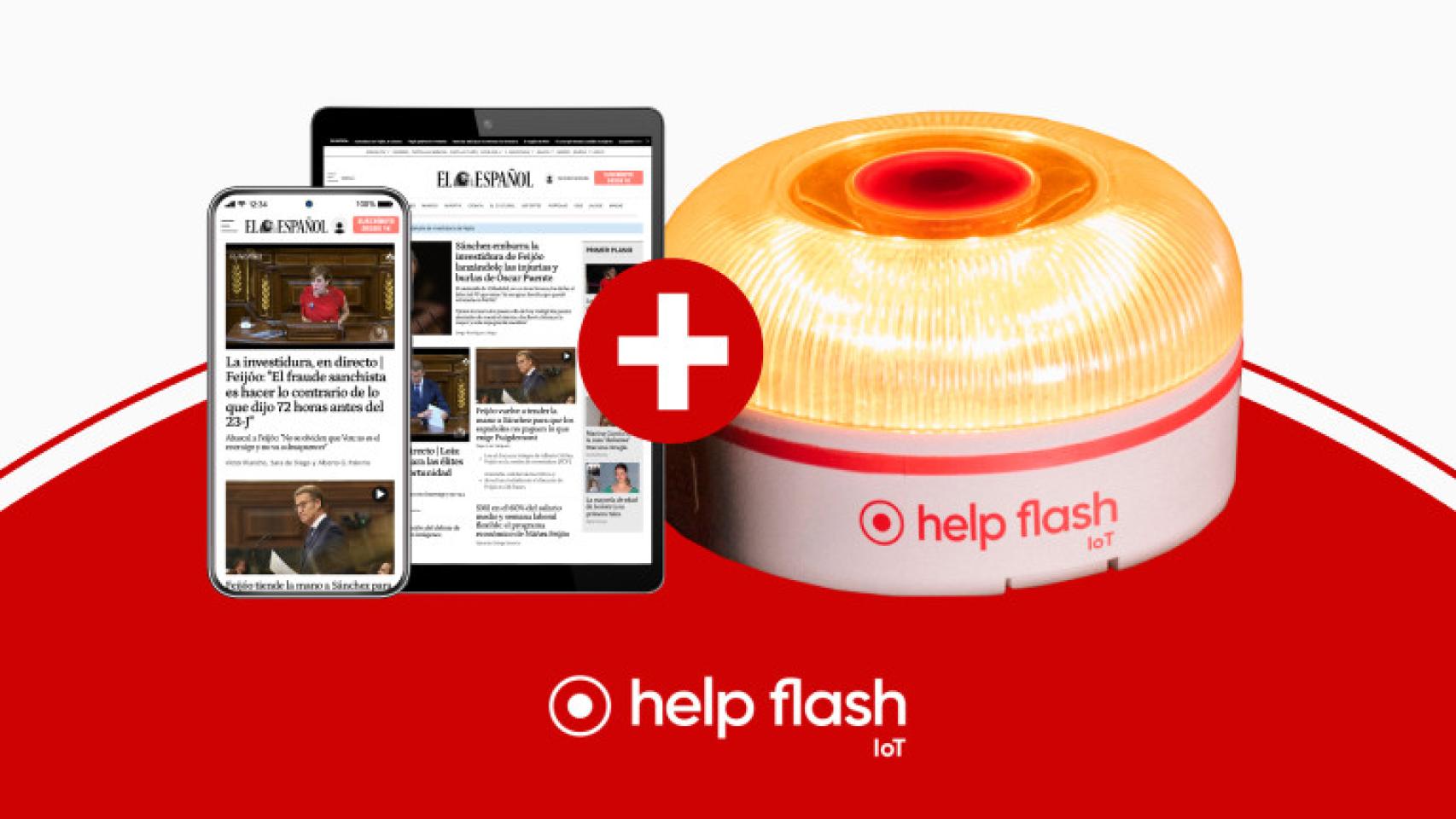  Help Flash IoT - Luz de emergencia homologada conectada -  Dispositivo v16 con plan de datos incluido y visible a 1km