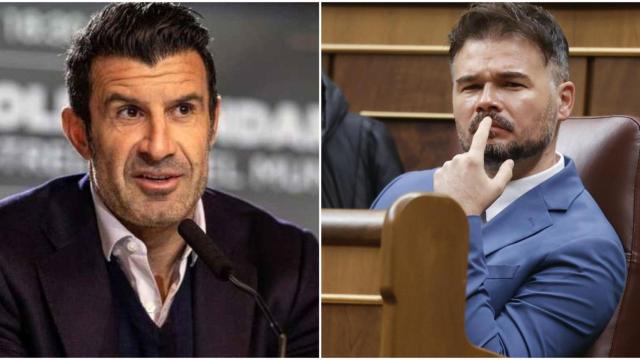 Luis Figo y Gabriel Rufián en un montaje