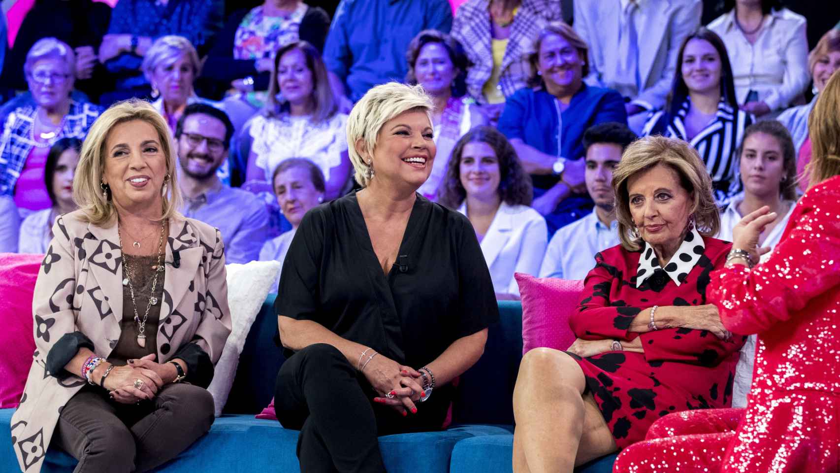 Carmen Borrego, Terelu Campos y María Teresa Campos en Telecinco en 2019.