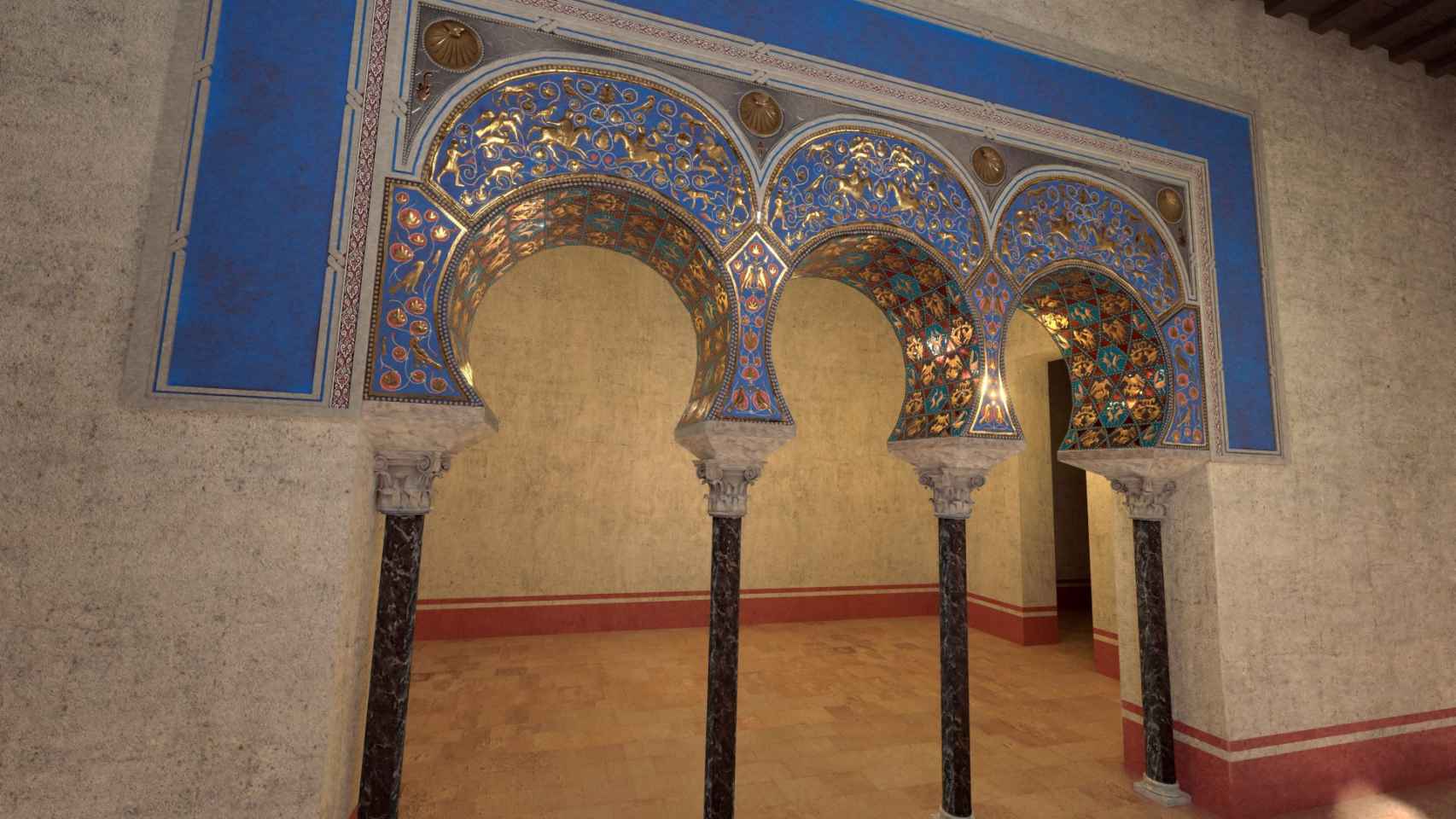 Reconstrucción de la cara sur del arco andalusí encontrado en el palacio