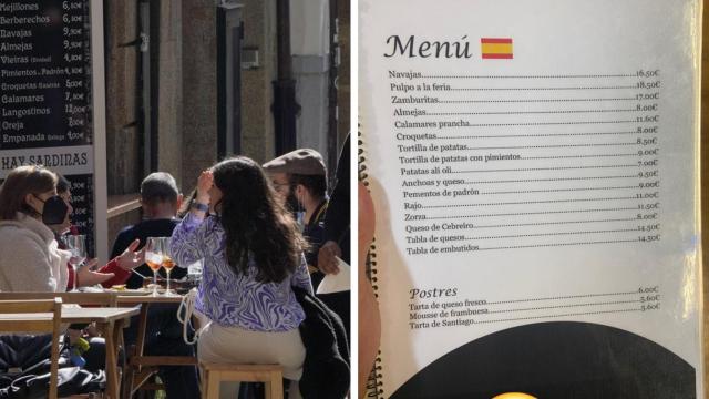 Imagen de archivo de una terraza en Santiago y la polémicas carta.