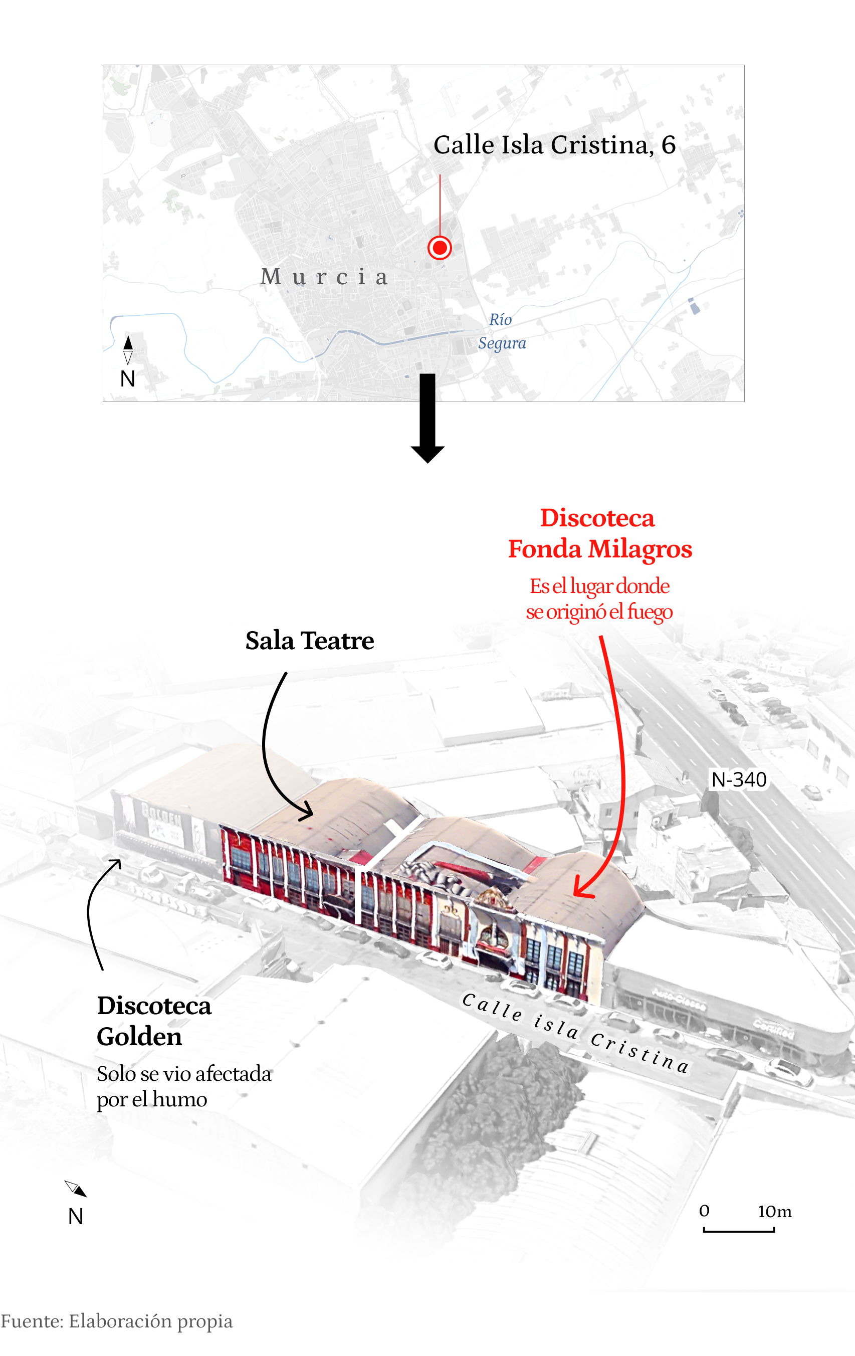 Mapa localizador del incendio de la discoteca de Murcia